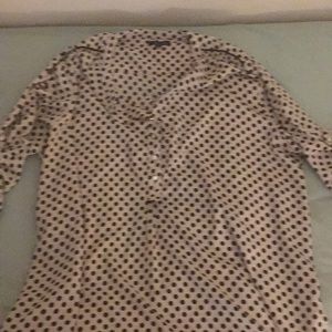 Creme blouse w/ black polka dots and fake buttons